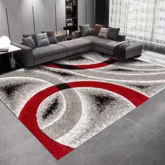 GENERICO - ALFOMBRA 200X240 CON DISEÑO GRIS CIRCULO ROJO ELEGANTE DECORATIVO MODERNO ANTIDESLIZ CMIO
