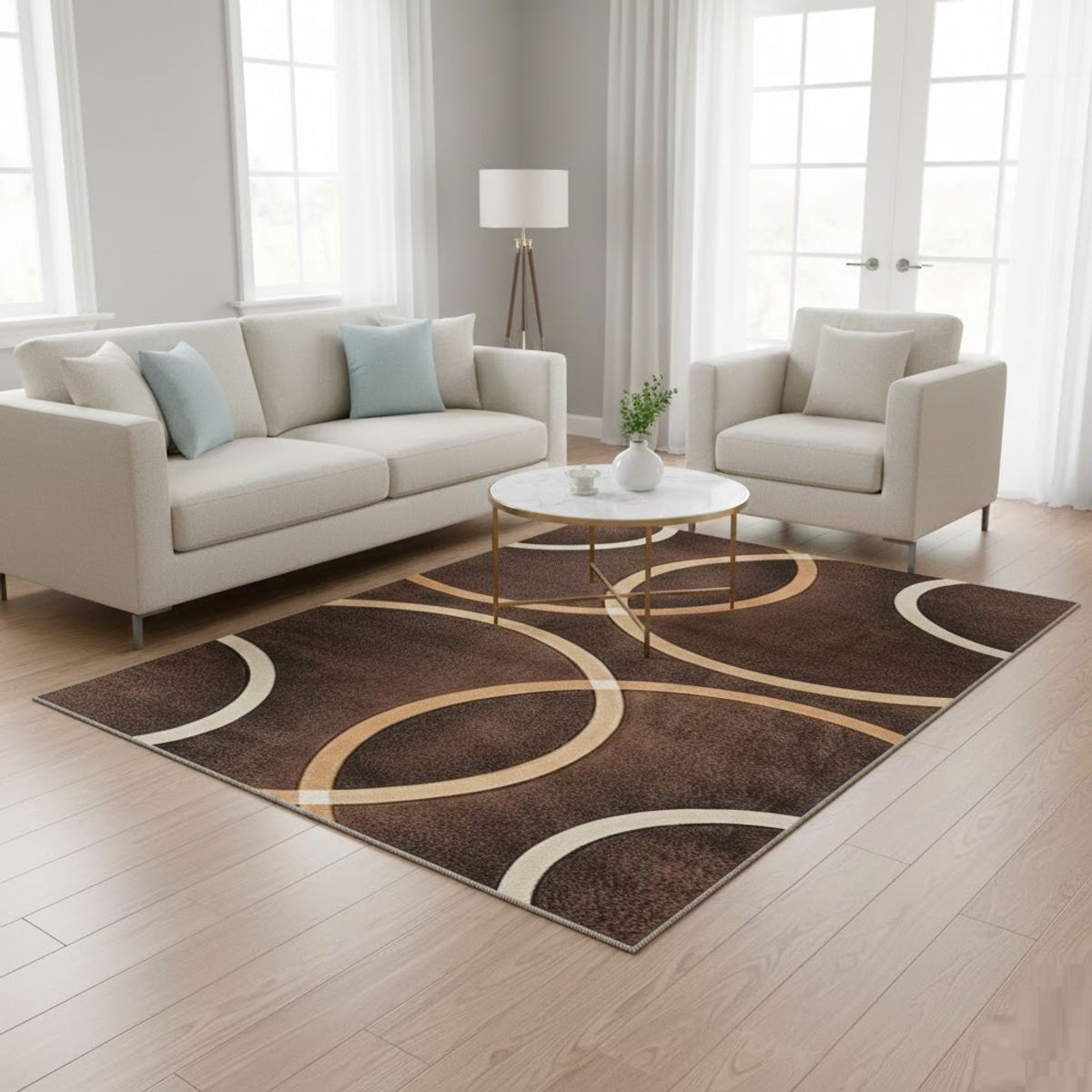 GENERICO - ALFOMBRA 200X240 CON DISEÑO CAFE CIRCULO ELEGANTE DECORATIVO MODERNO ANTIDESLIZ CMIO