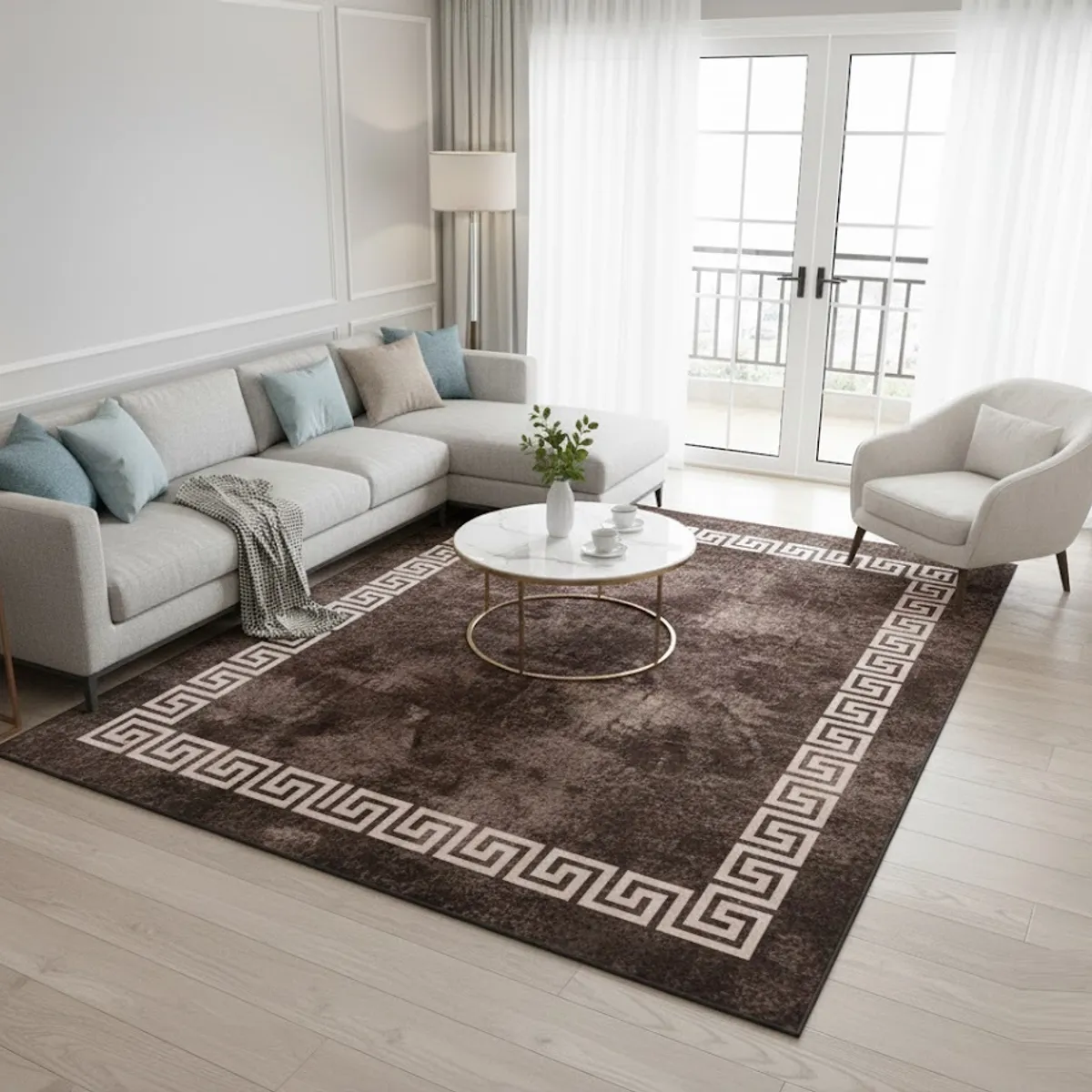GENERICO - ALFOMBRA 200X240 CON DISEÑO CAFE GRIEGO ELEGANTE DECORATIVO MODERNO ANTIDESLIZ CMIO