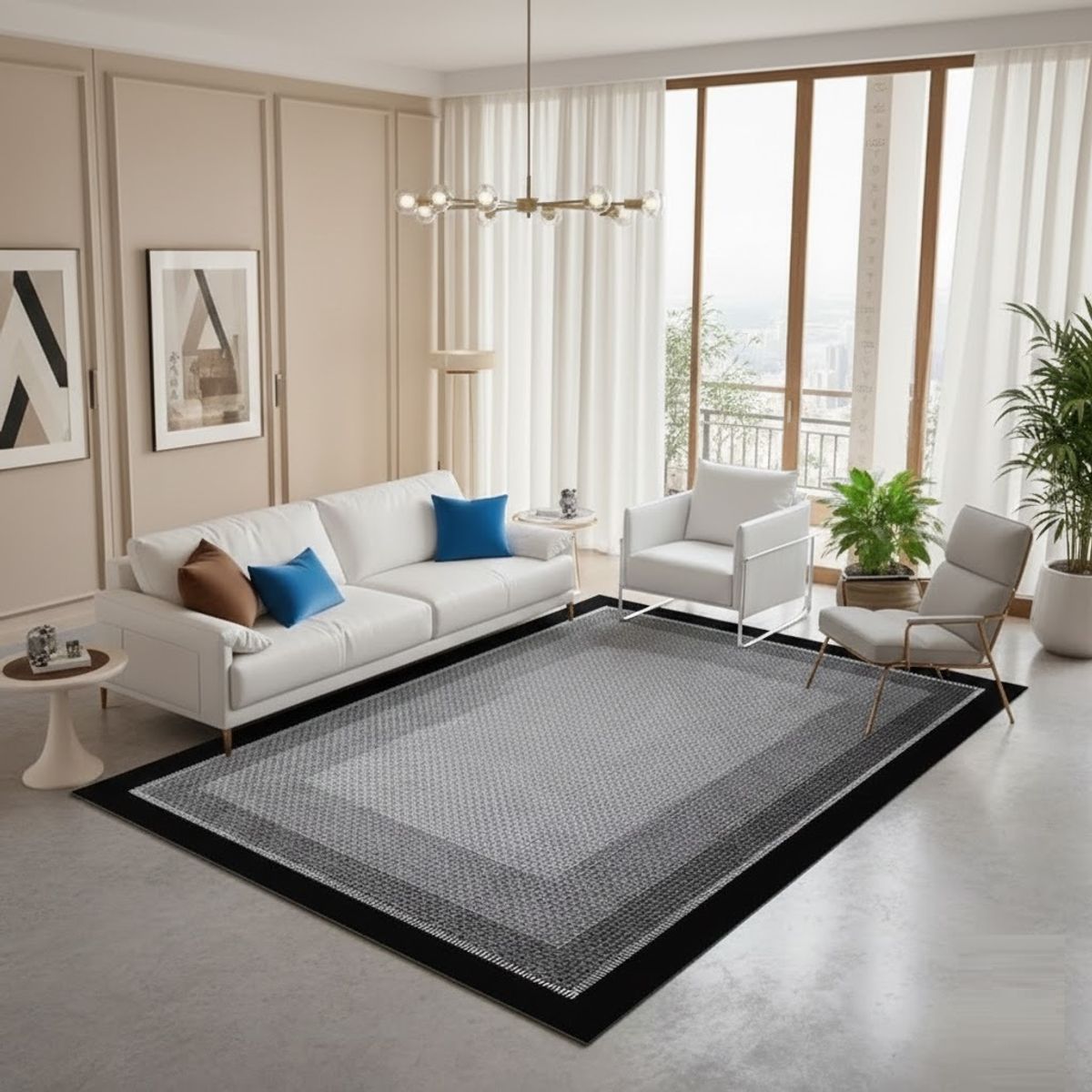 GENERICO - ALFOMBRA 200X240 CON DISEÑO GRIS NEUTRO ELEGANTE DECORATIVO MODERNO ANTIDESLIZ CMIO