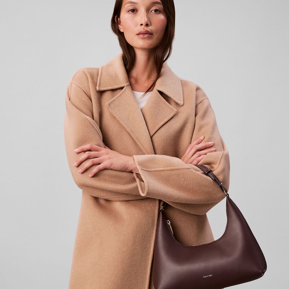 CALVIN KLEIN - Cartera De Hombro Con Logo Y Detalles Metálicos Café Calvin Klein