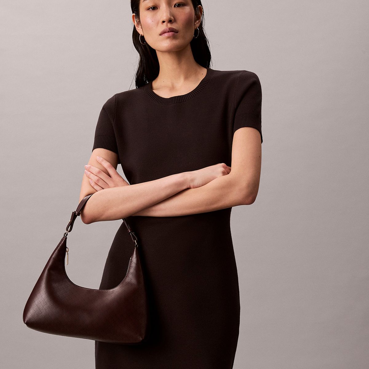 CALVIN KLEIN - Cartera De Hombro Con Estampado De Monograma Café Calvin Klein