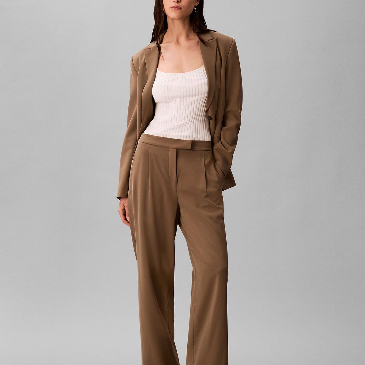 CALVIN KLEIN - Pantalón Recto De Sarga Tailored Verde Calvin Klein