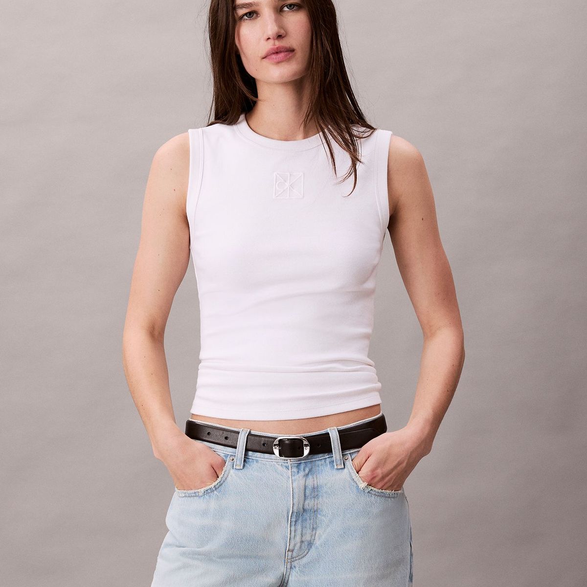 CALVIN KLEIN - Polera De Canalé Blanco Calvin Klein