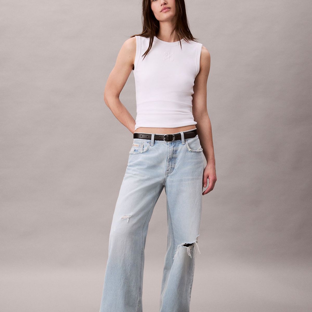 CALVIN KLEIN - Polera De Canalé Blanco Calvin Klein