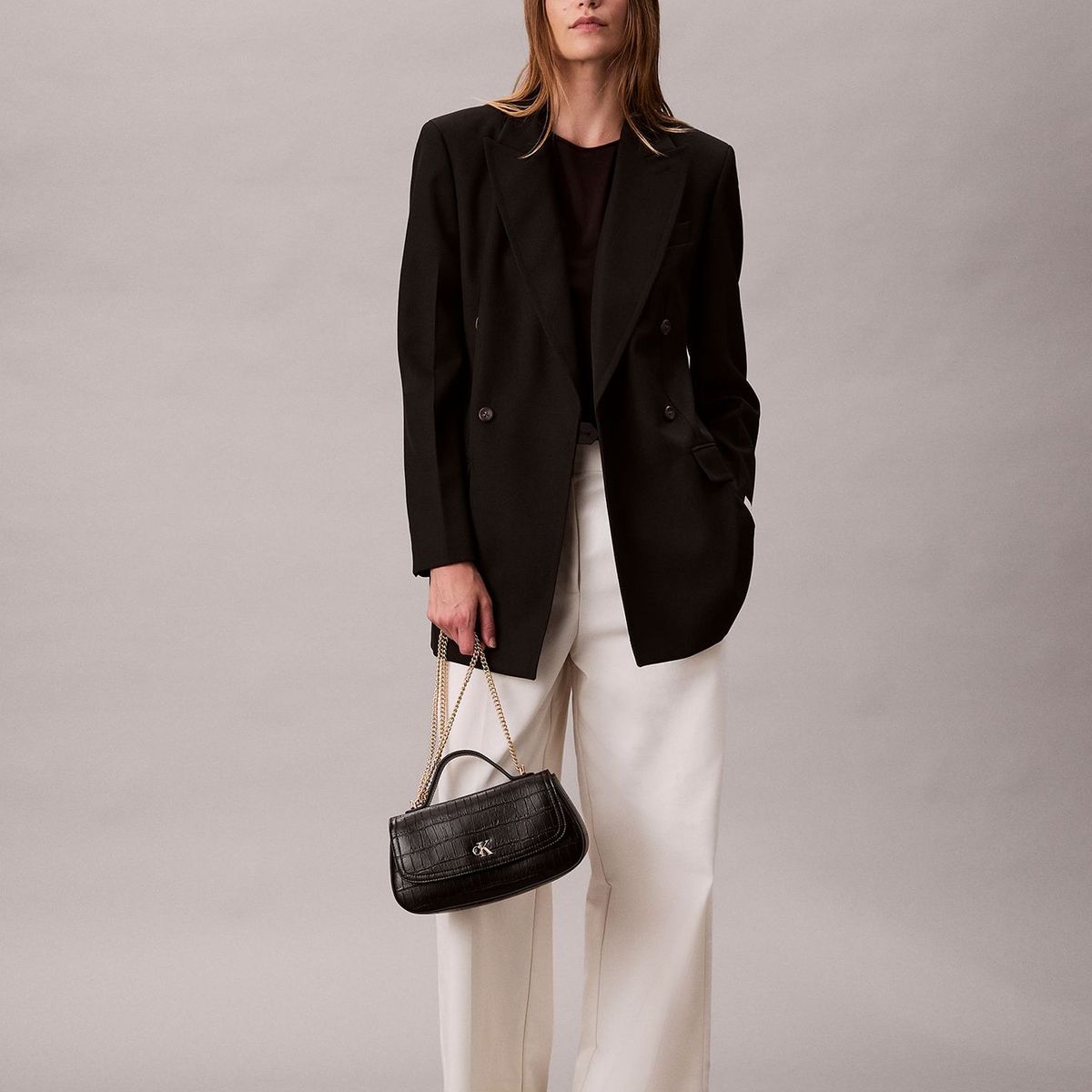 CALVIN KLEIN - Bandolera Con Efecto Cocodrilo Con Cadena Negro Calvin Klein