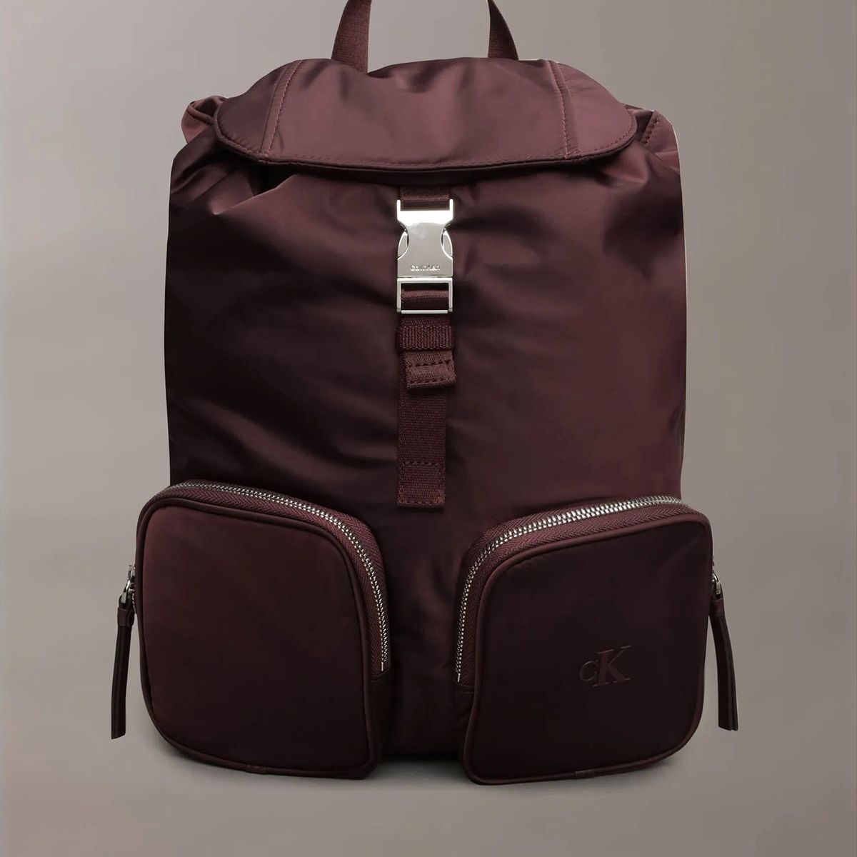 CALVIN KLEIN - Mochila Con Solapa De Satén Y Nailon Café Calvin Klein