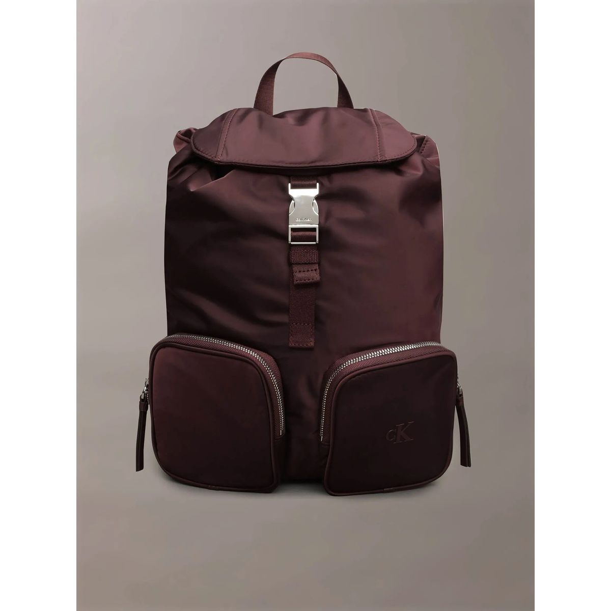 CALVIN KLEIN - Mochila Con Solapa De Satén Y Nailon Café Calvin Klein