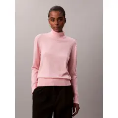 CALVIN KLEIN - Sweater De Cuello Alto De Lana Merino Rosado