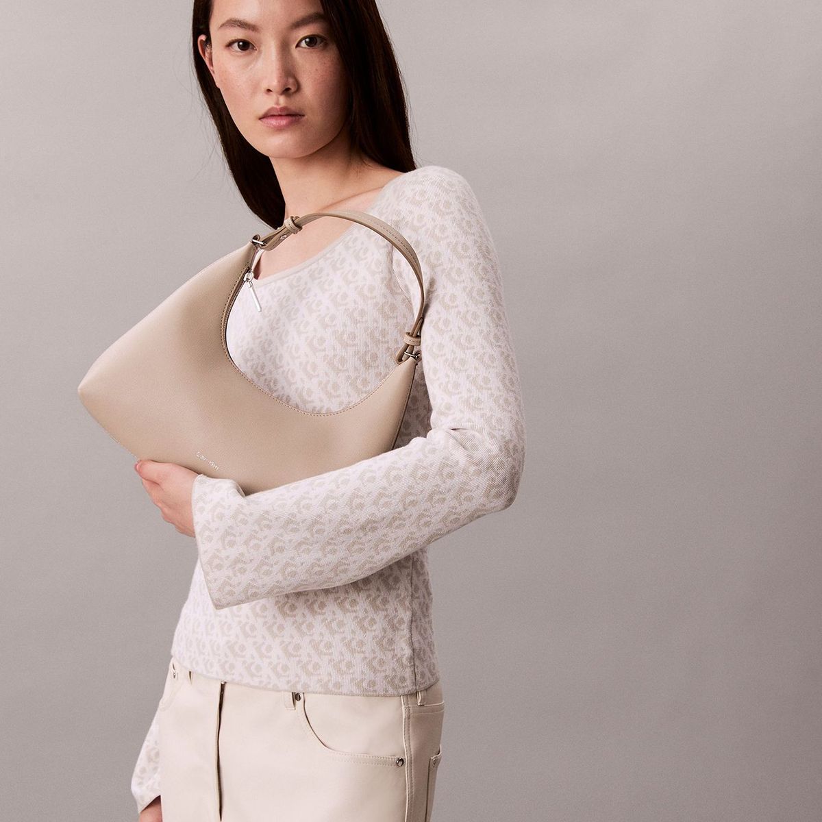 CALVIN KLEIN - Cartera De Hombro Con Logo Y Detalles Metálicos Beige Calvin Klein