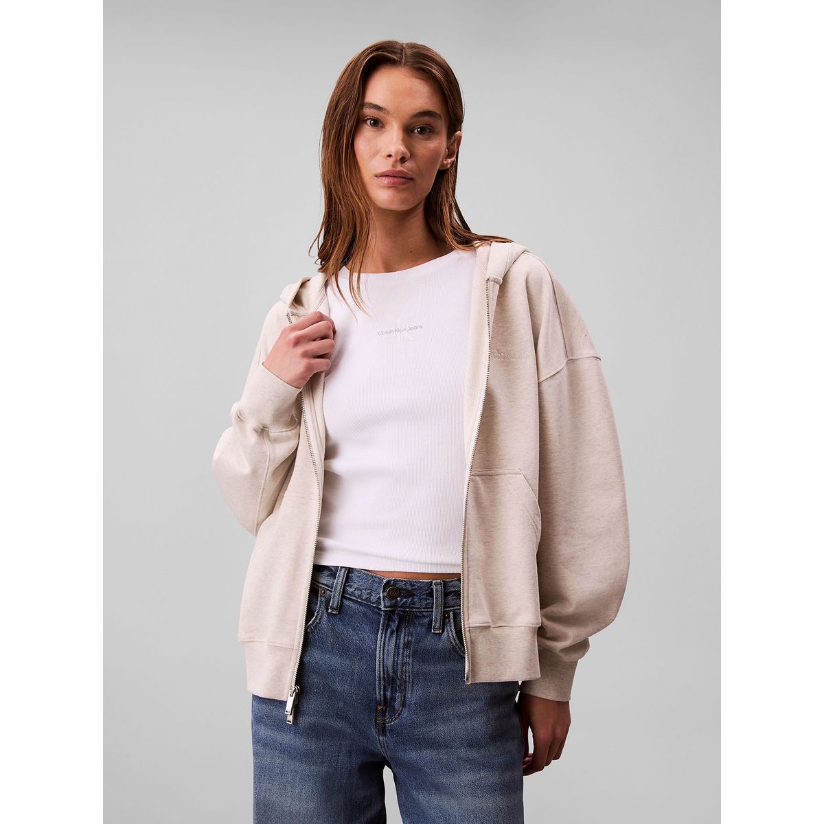 CALVIN KLEIN - Polerón Con Gorro Y Cierre De Cremallera