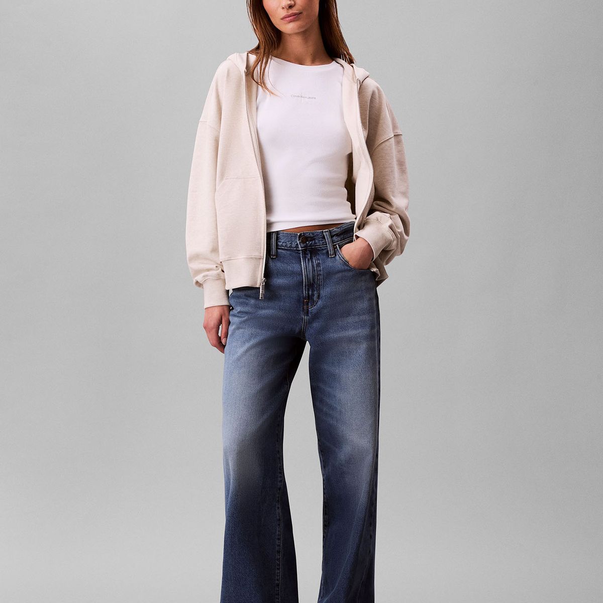CALVIN KLEIN - Polerón Con Gorro Y Cierre De Cremallera