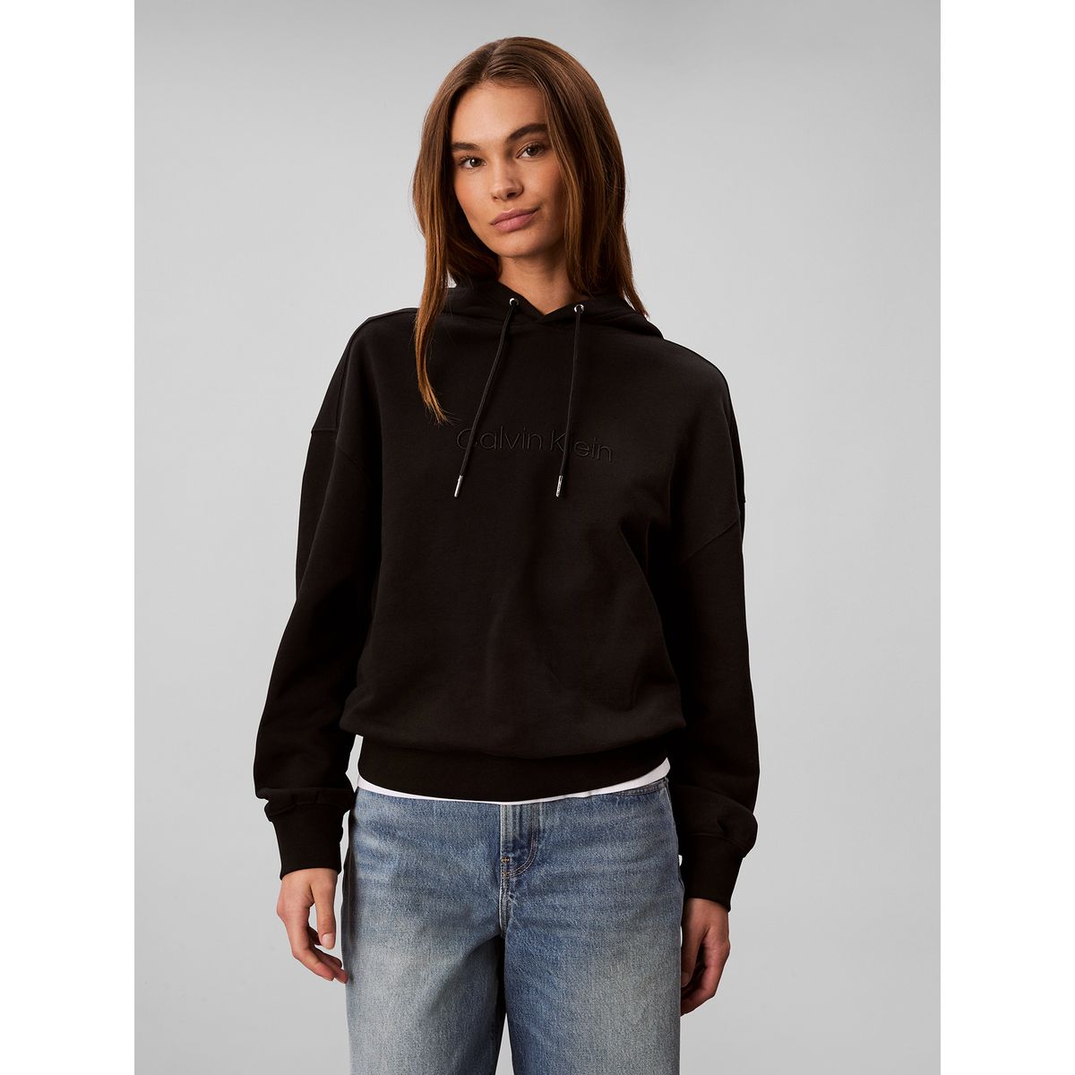 CALVIN KLEIN - Polerón Con Gorro Y Logo Bordado Negro Calvin Klein