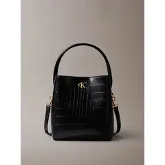 CALVIN KLEIN - Cartera Bucket Con Acabado En Cuero De Cocodrilo Negro
