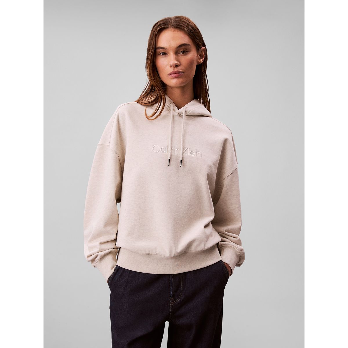 CALVIN KLEIN - Polerón Con Gorro Y Logo Bordado Blanco Calvin Klein