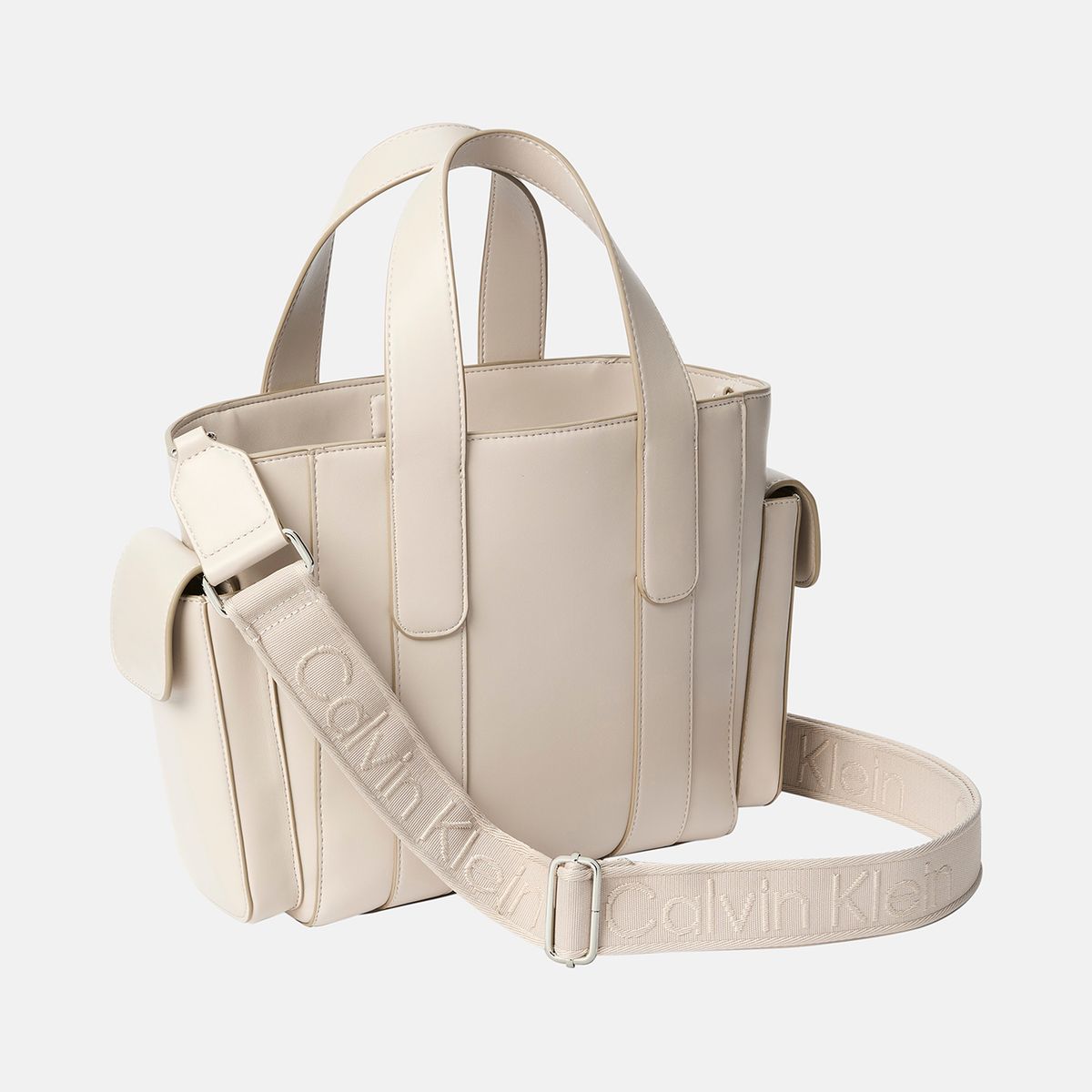 CALVIN KLEIN - Tote Bag Pequeño De Jacquard Con Logo Beige Calvin Klein