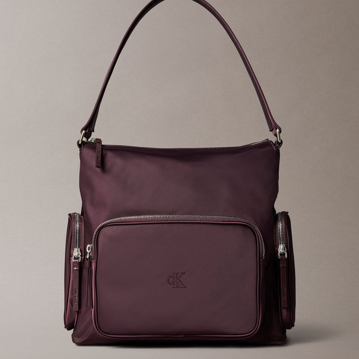 CALVIN KLEIN - Cartera De Mano De Nailon De Satén Suave Café Calvin Klein