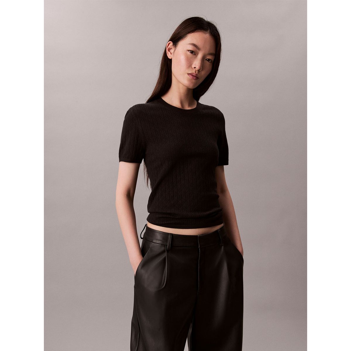 CALVIN KLEIN - Blusa En Tejido Calado Negro Calvin Klein