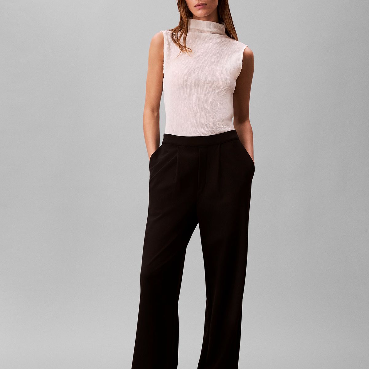 CALVIN KLEIN - Pantalón De Punto Ponte Con Pierna Ancha Negro Calvin Klein