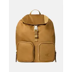 CALVIN KLEIN - Mochila Con Solapa De Satén Y Nailon Dorado