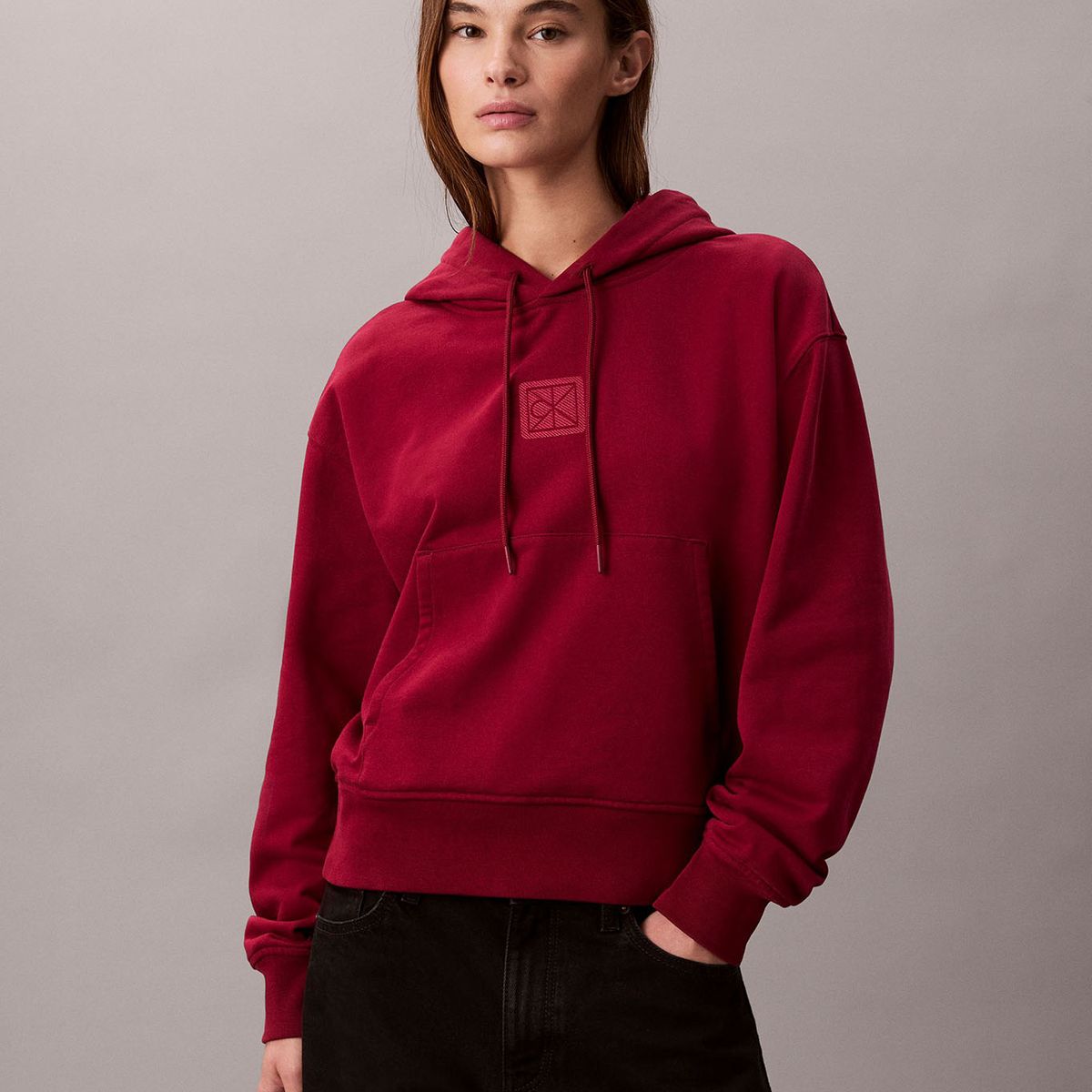 CALVIN KLEIN - Polerón Con Gorro De Felpa Rojo Calvin Klein