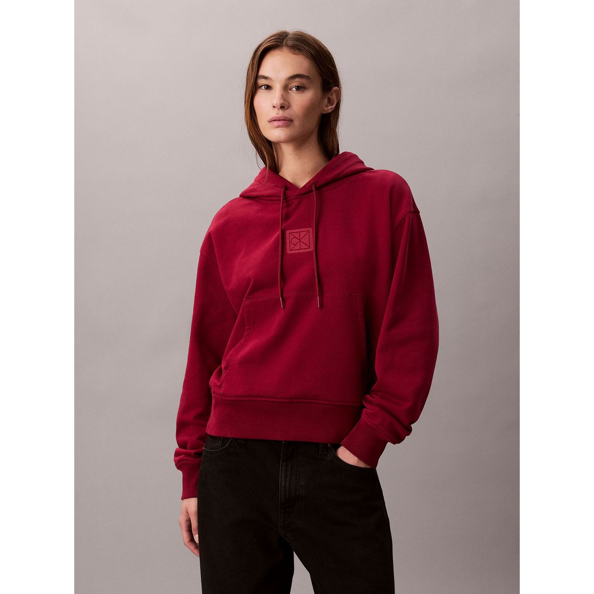 CALVIN KLEIN - Polerón Con Gorro De Felpa Rojo Calvin Klein