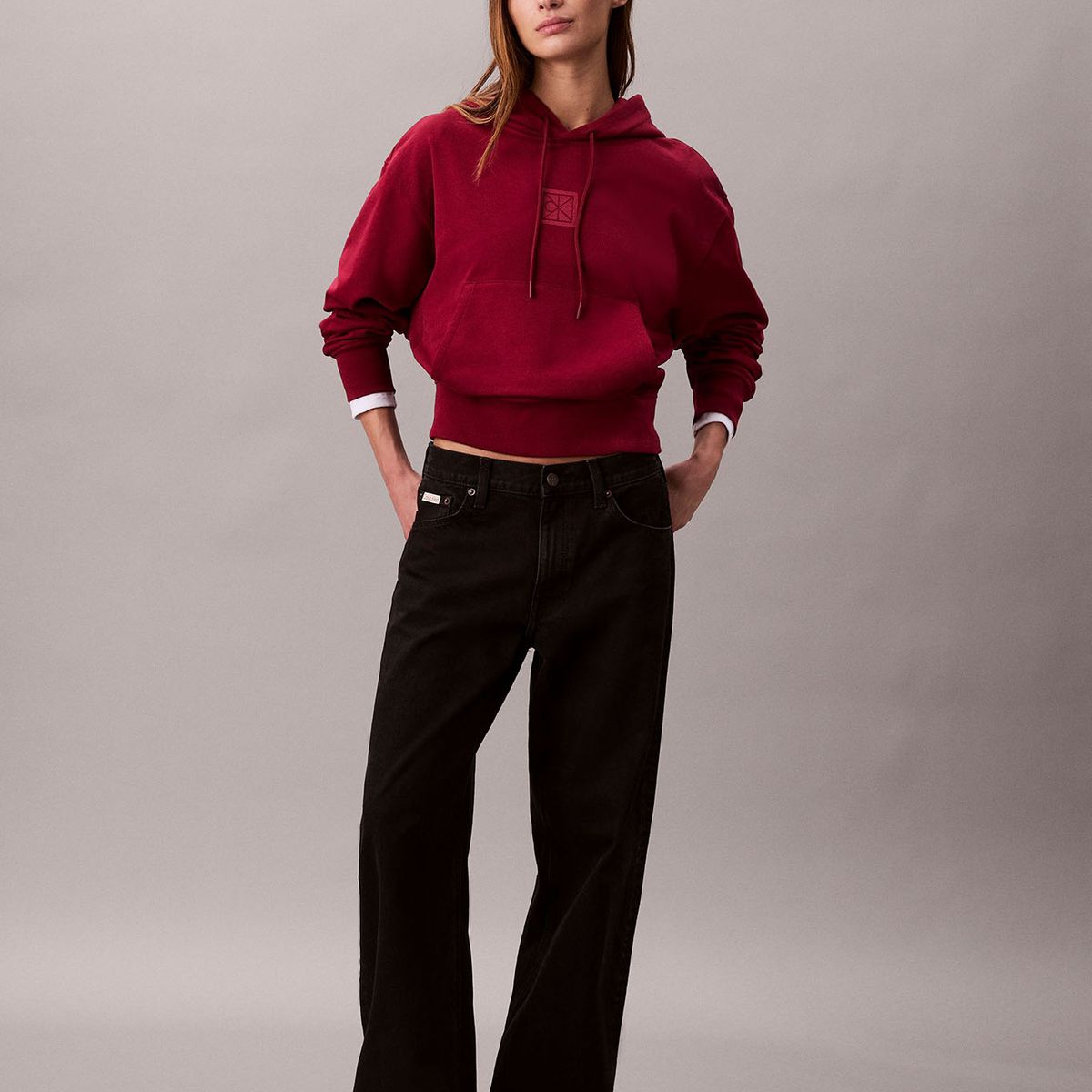 CALVIN KLEIN - Polerón Con Gorro De Felpa Rojo Calvin Klein