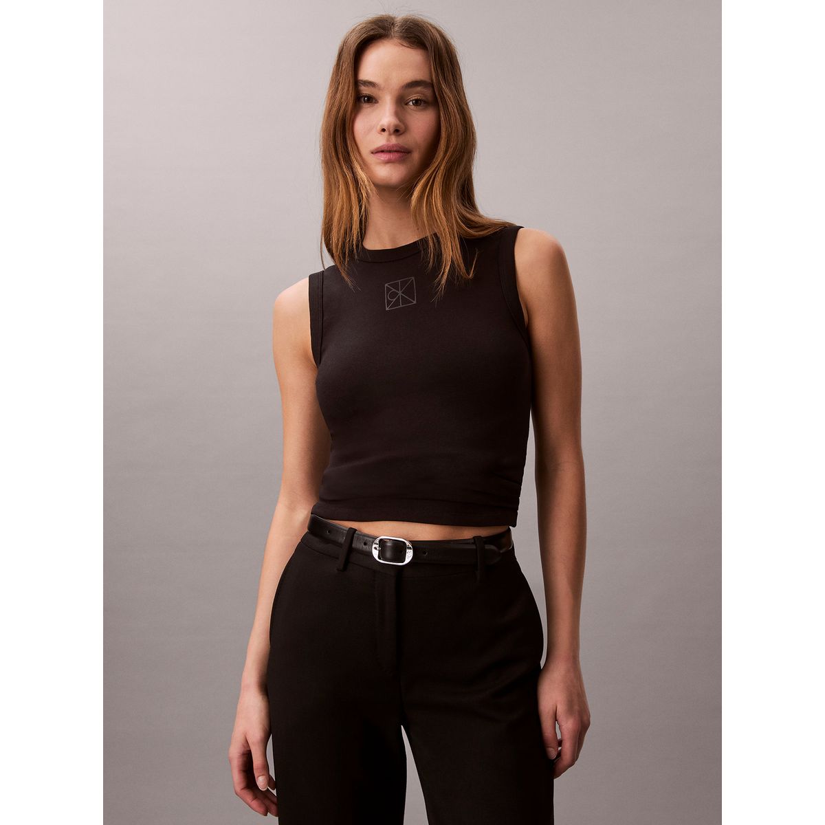 CALVIN KLEIN - Polera De Canalé Negro Calvin Klein