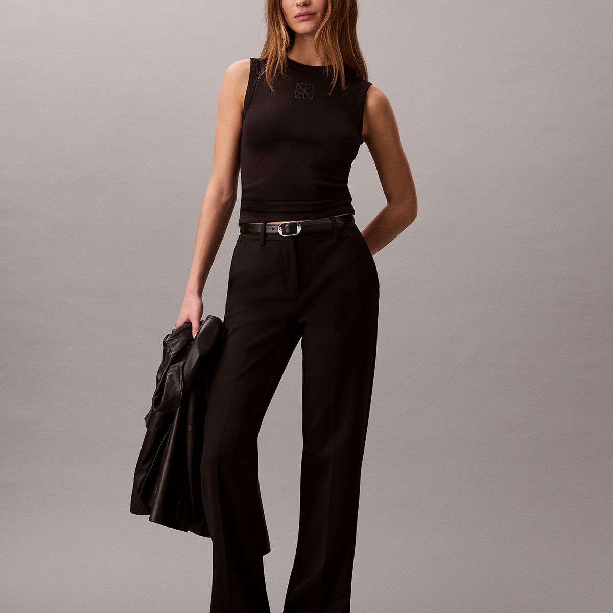 CALVIN KLEIN - Polera De Canalé Negro Calvin Klein