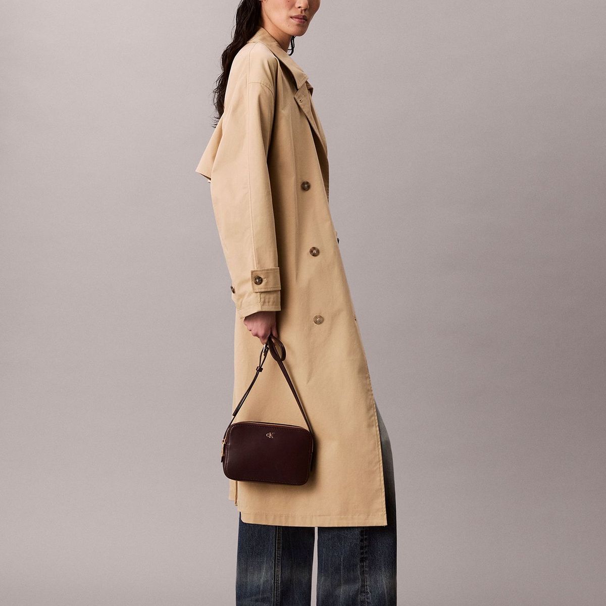 CALVIN KLEIN - Bandolera Con Herraje Con Logo Monograma Café Calvin Klein