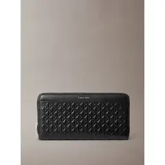 CALVIN KLEIN - Billetera De Cuero Con Textura De Monograma Negro