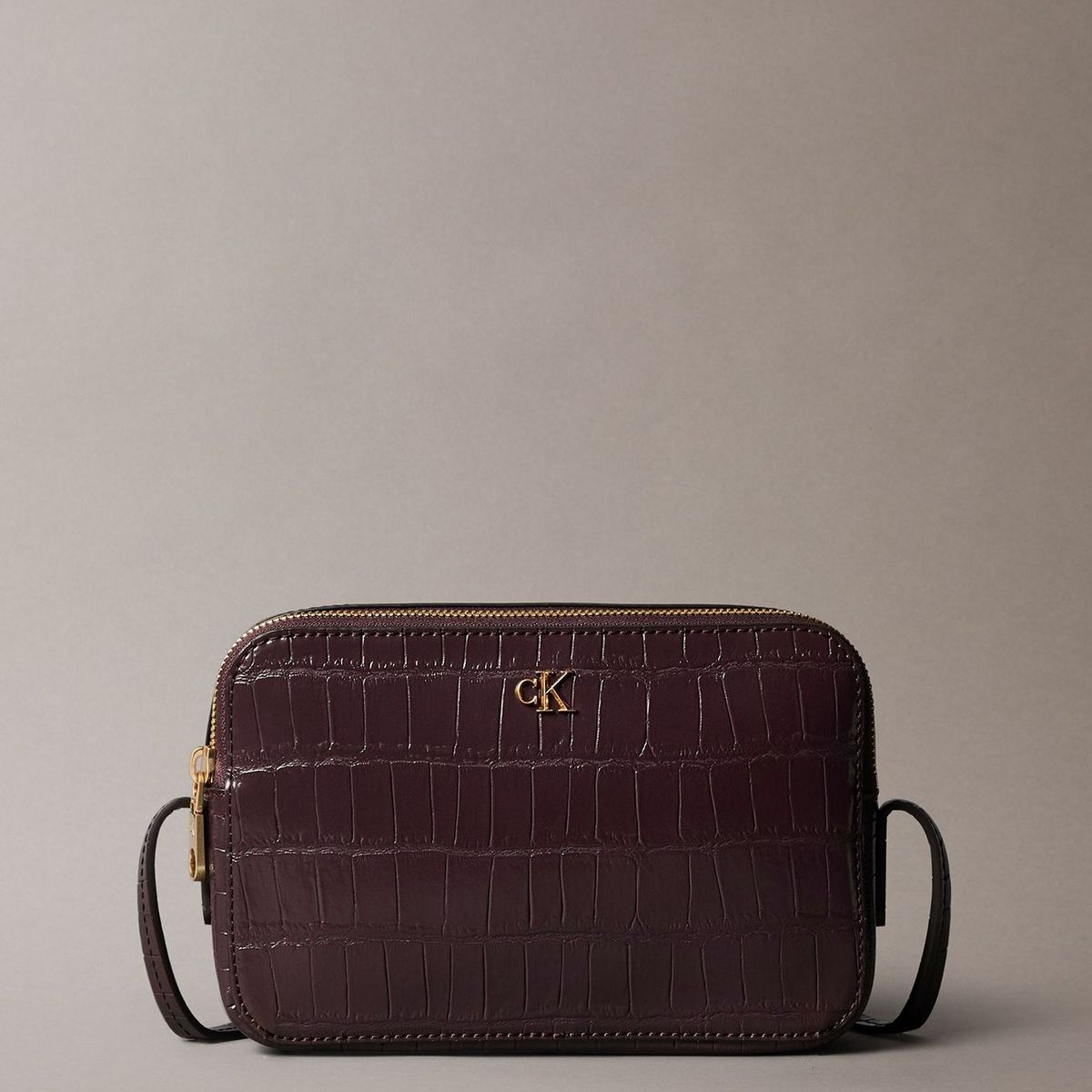 CALVIN KLEIN - Bandolera Con Efecto Cocodrilo Café Calvin Klein