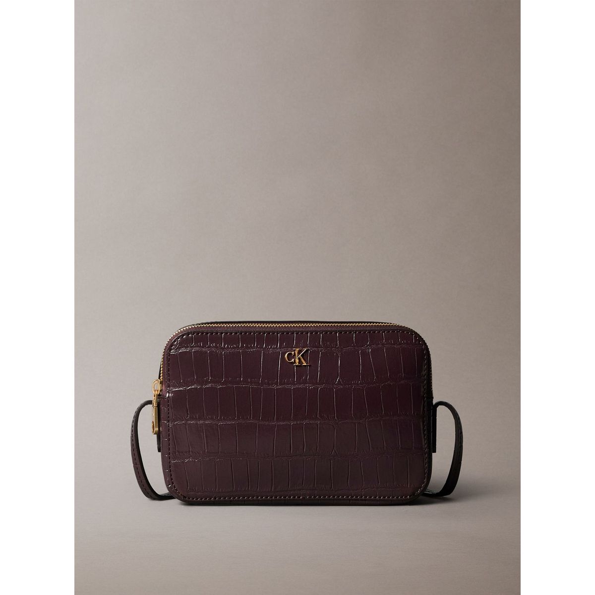 CALVIN KLEIN - Bandolera Con Efecto Cocodrilo Café Calvin Klein