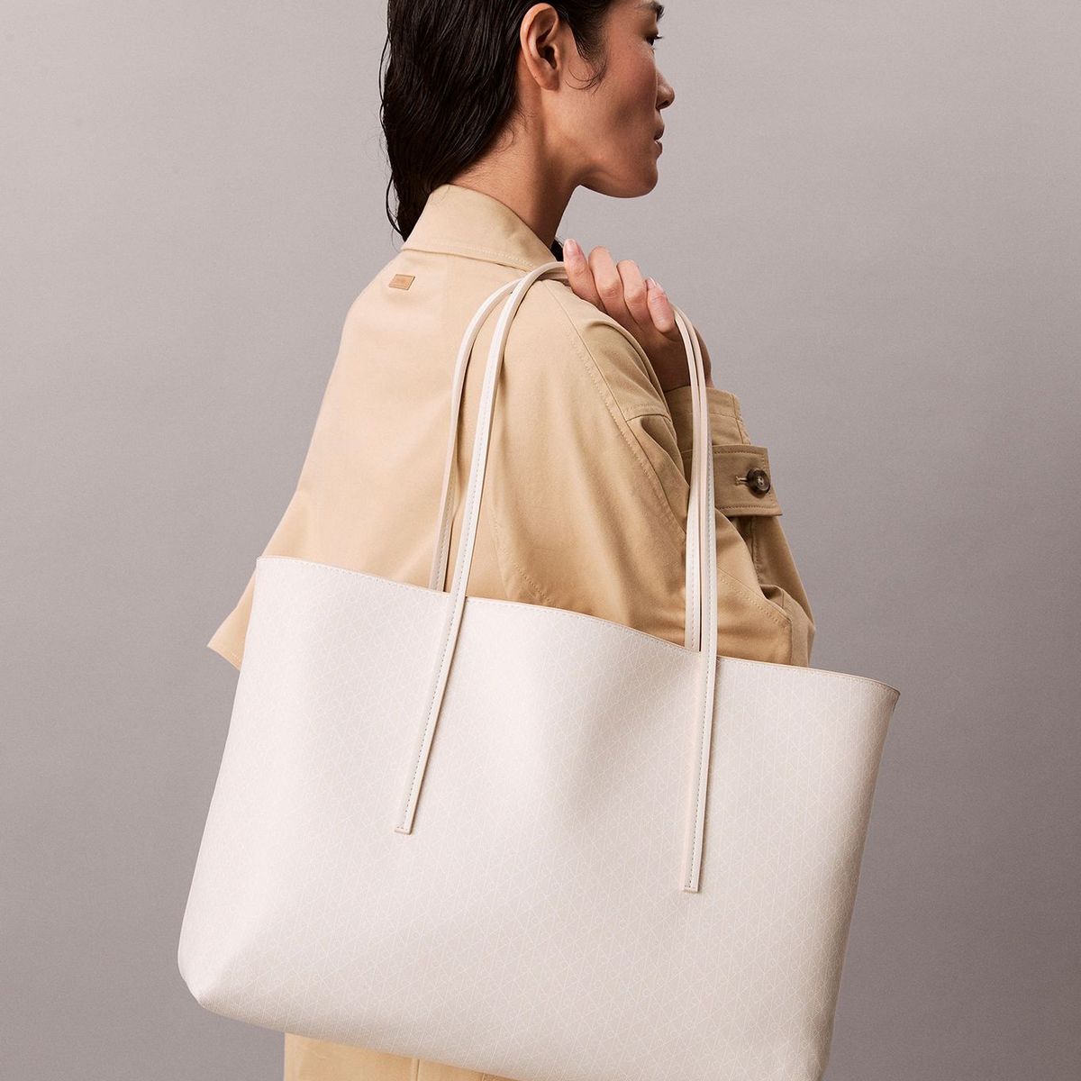 CALVIN KLEIN - Cartera Tote Con Estampado De Monograma Blanco Calvin Klein
