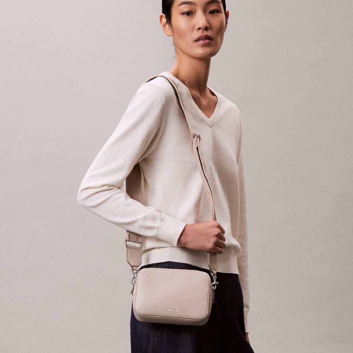 CALVIN KLEIN - Bandolera Webbing Double Strap Beige Calvin Klein