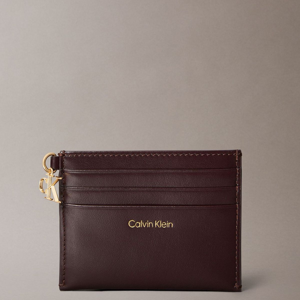 CALVIN KLEIN - Tarjetero de Cuero con Cremallera Café Calvin Klein