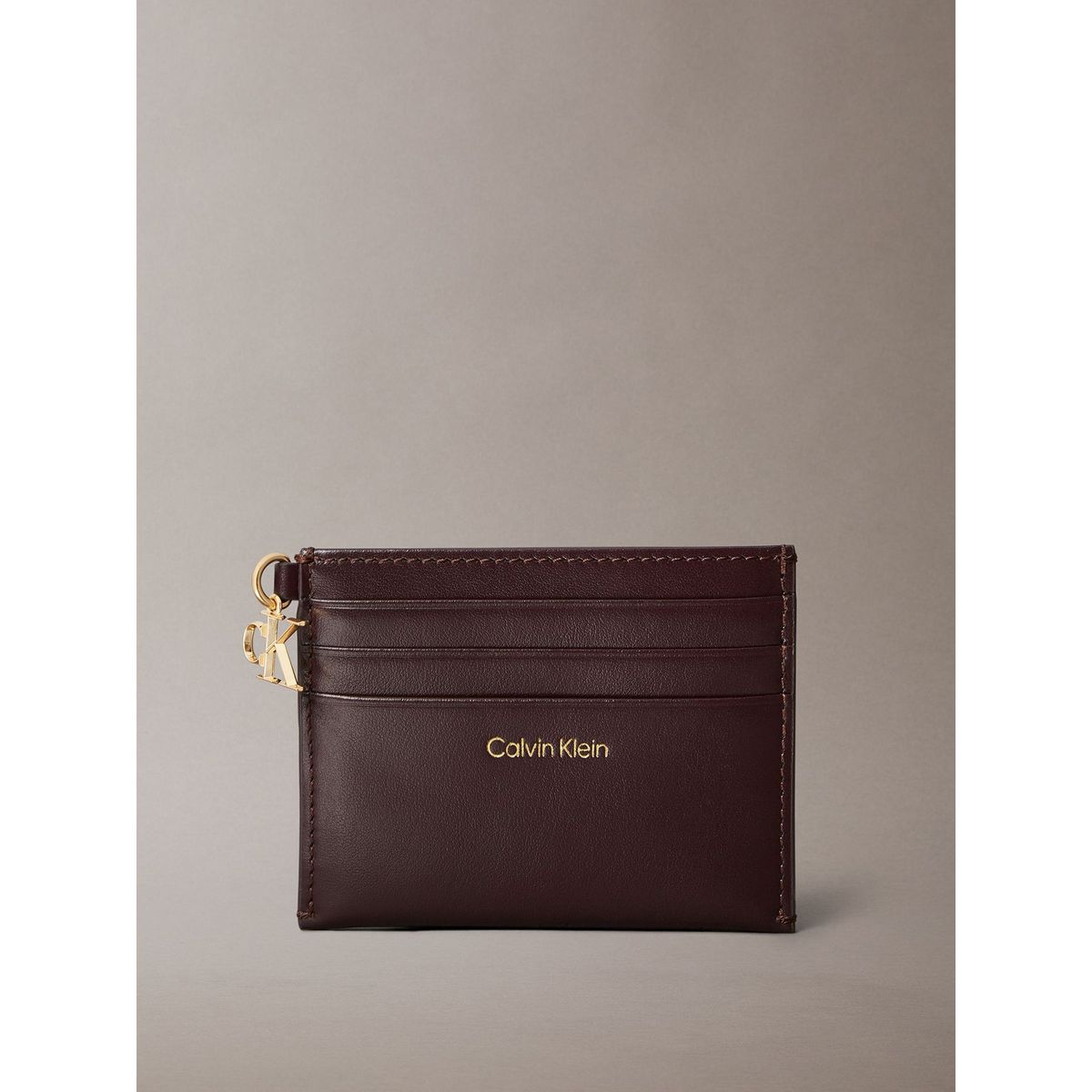 CALVIN KLEIN - Tarjetero de Cuero con Cremallera Café Calvin Klein