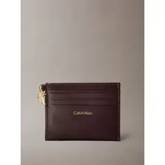 CALVIN KLEIN - Tarjetero de Cuero con Cremallera Café