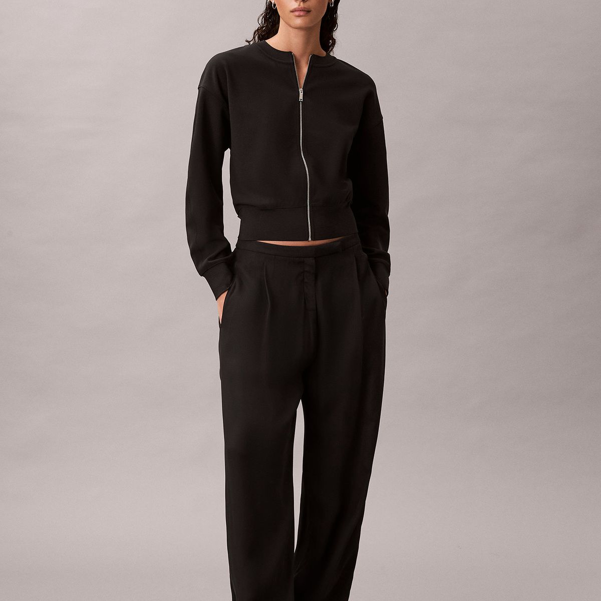 CALVIN KLEIN - Blusa De Crepé Elástico Con Cremallera Negro Calvin Klein