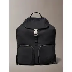 CALVIN KLEIN - Mochila Con Solapa De Satén Y Nailon Negro