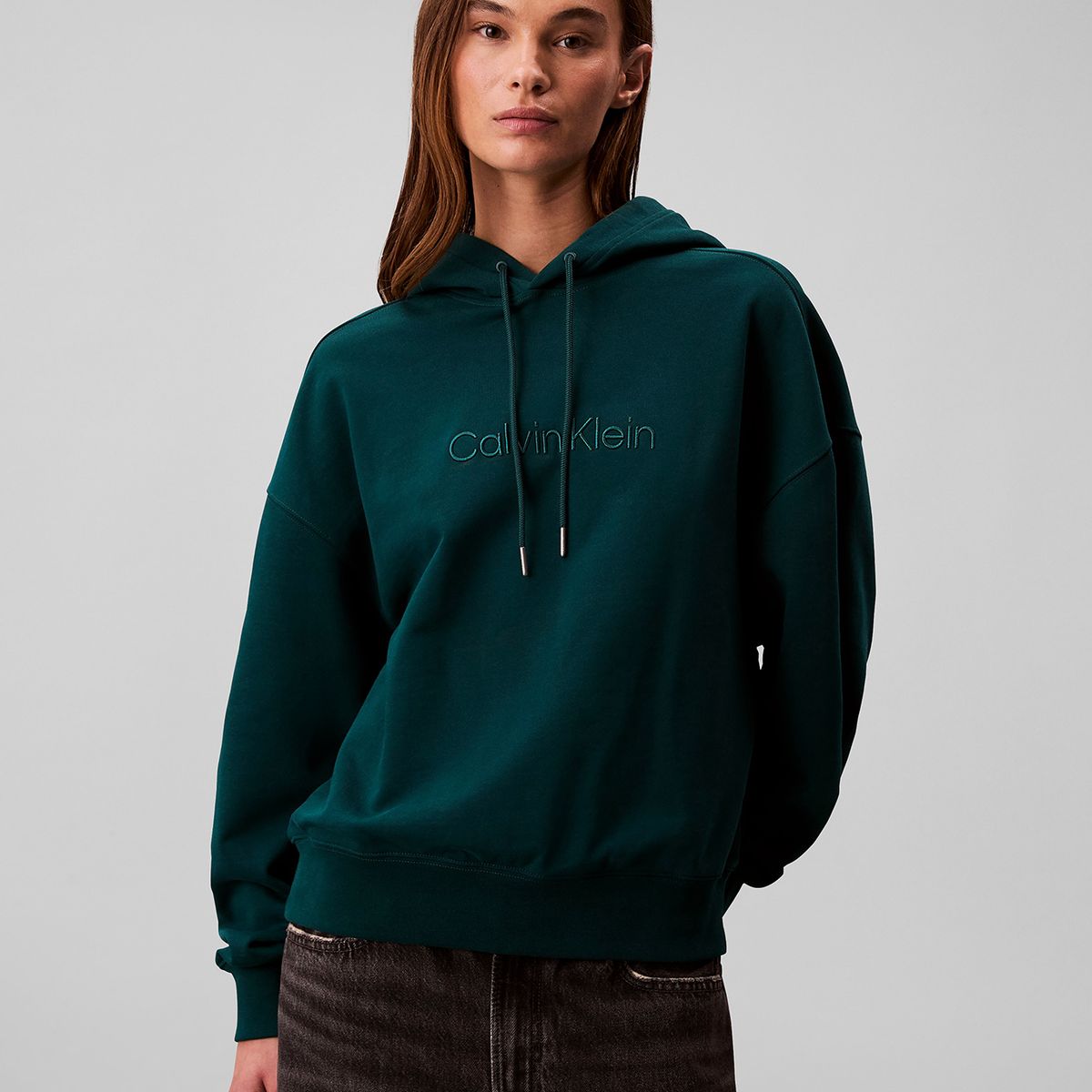 CALVIN KLEIN - Polerón Con Gorro Y Logo Bordado Azul Calvin Klein