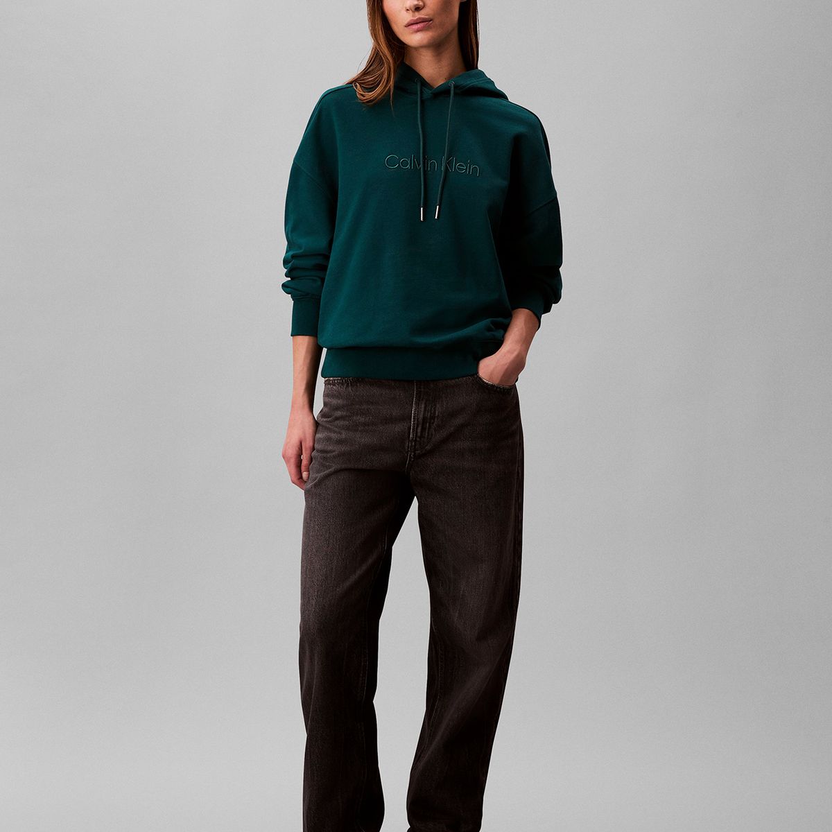 CALVIN KLEIN - Polerón Con Gorro Y Logo Bordado Azul Calvin Klein