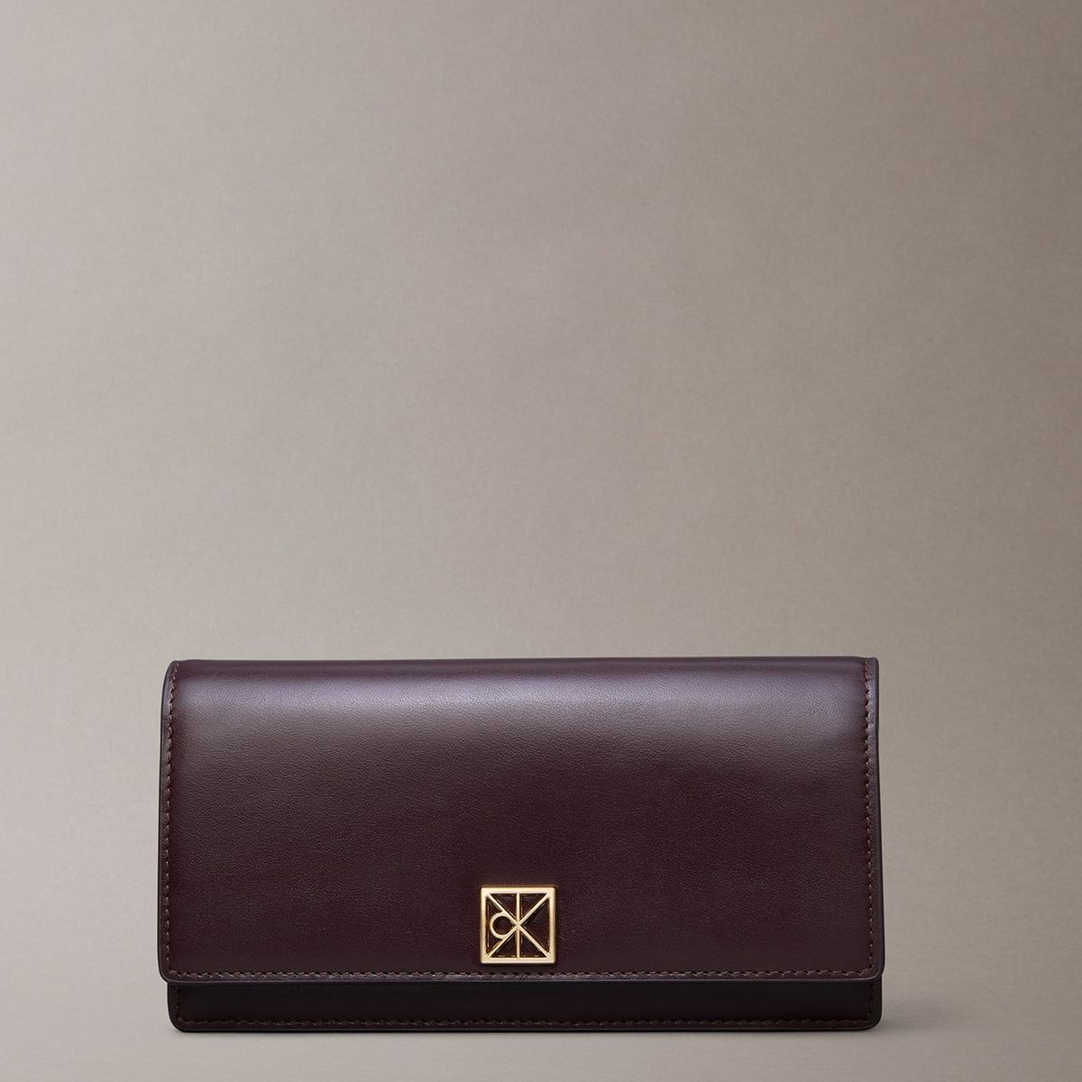 CALVIN KLEIN - Billetera Plegada De Cuero Con Logo Monograma Café Calvin Klein