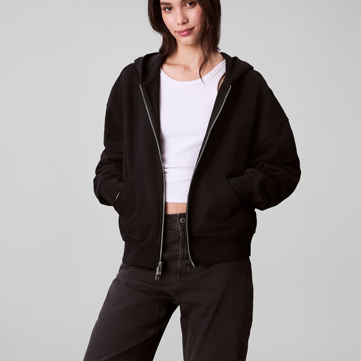 CALVIN KLEIN - Polerón Con Gorro Y Cierre De Cremallera Negro Calvin Klein