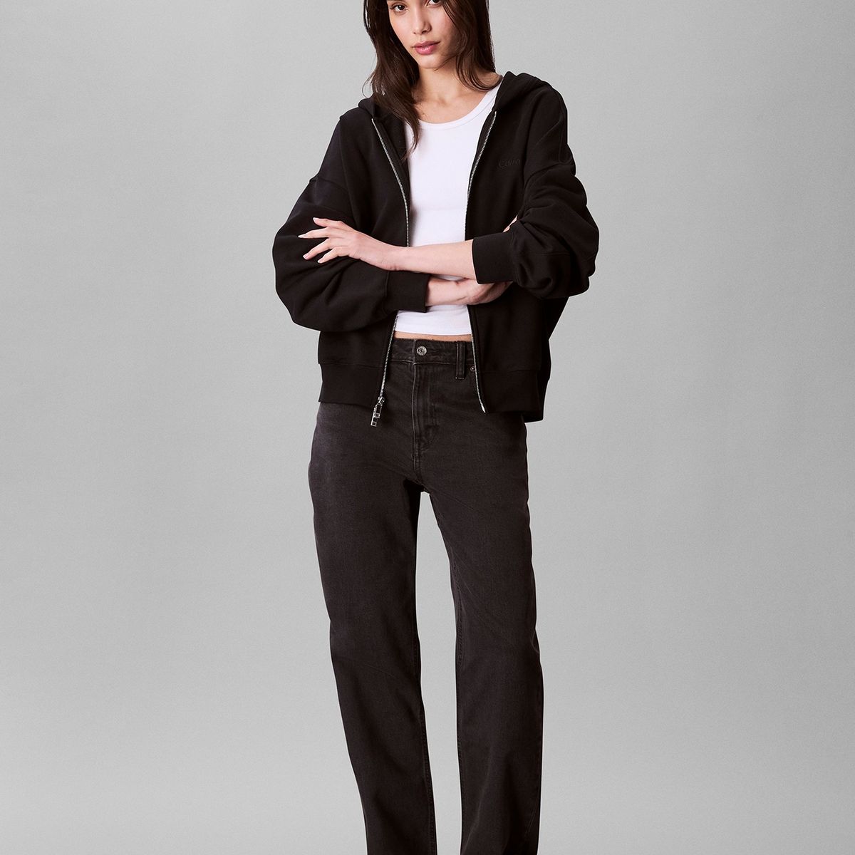 CALVIN KLEIN - Polerón Con Gorro Y Cierre De Cremallera Negro Calvin Klein