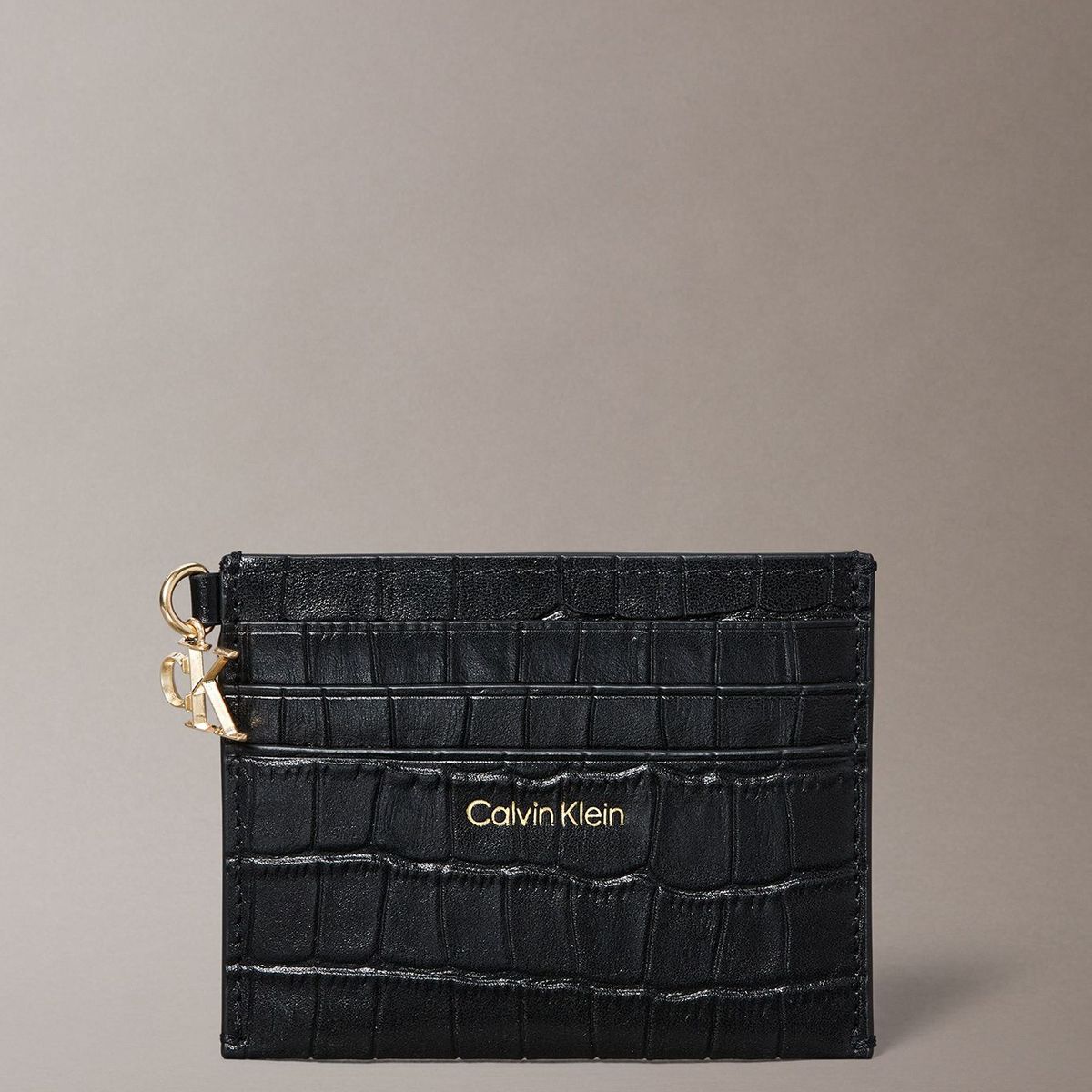 CALVIN KLEIN - Tarjetero de Cuero Efecto Cocodrilo con Rfid Negro Calvin Klein