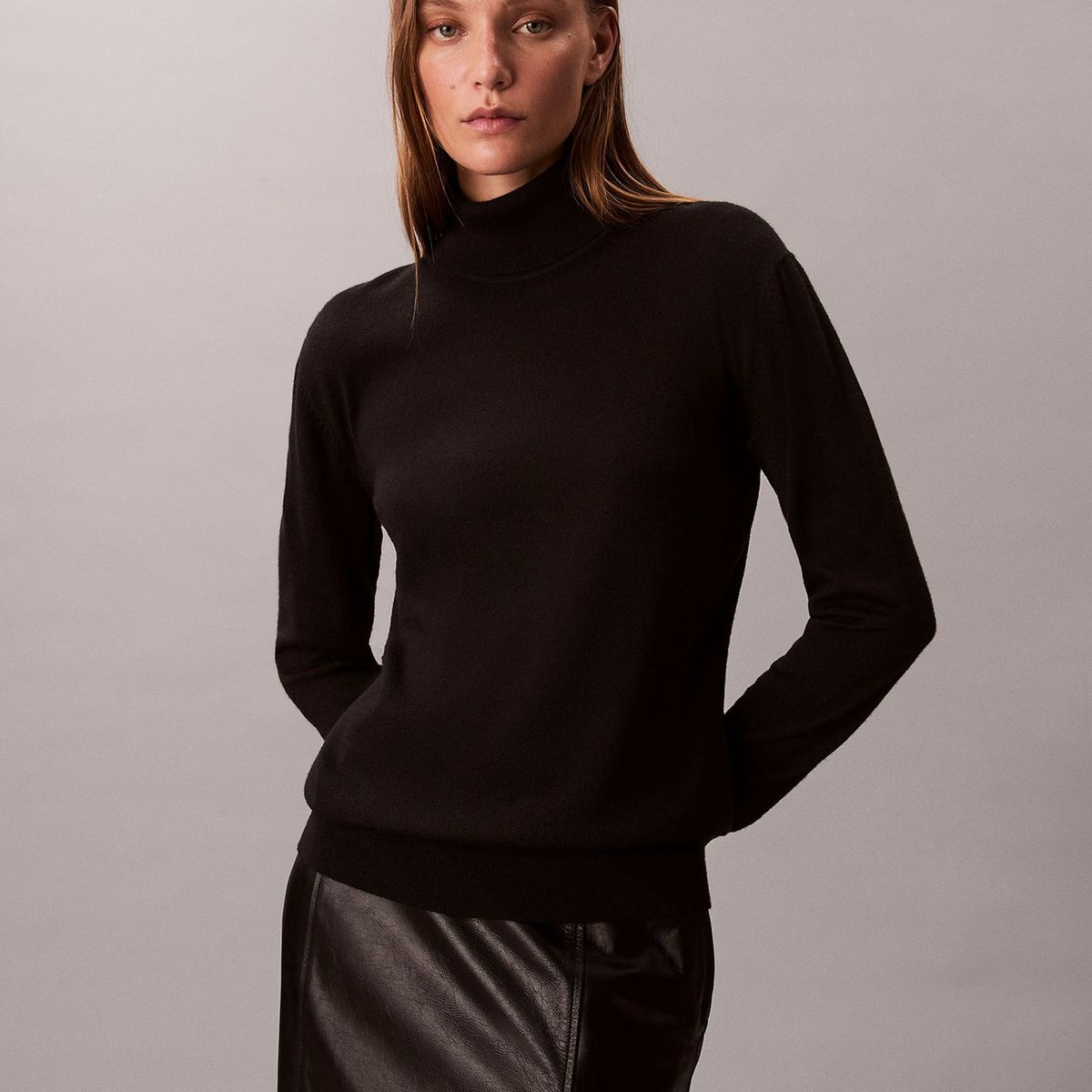 CALVIN KLEIN - Sweater De Cuello Alto De Lana Merino Negro Calvin Klein