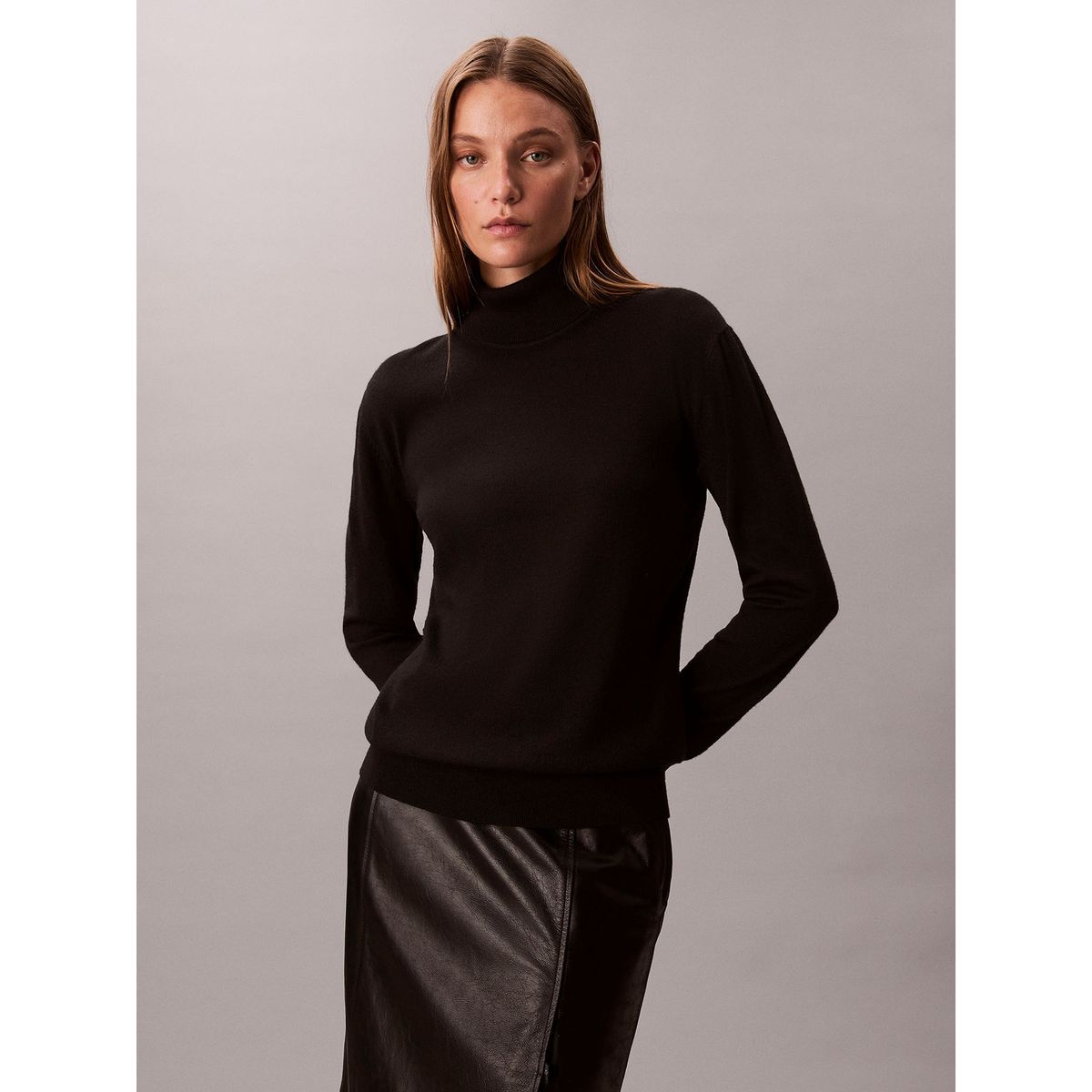 CALVIN KLEIN - Sweater De Cuello Alto De Lana Merino Negro Calvin Klein