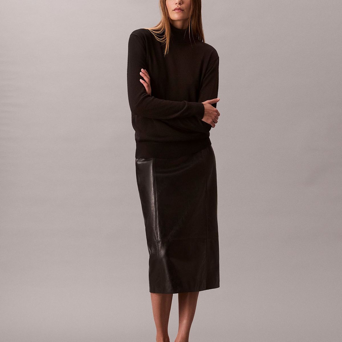 CALVIN KLEIN - Sweater De Cuello Alto De Lana Merino Negro Calvin Klein