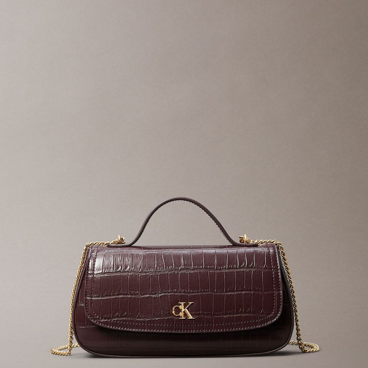 CALVIN KLEIN - Bandolera Con Efecto Cocodrilo Con Cadena Café Calvin Klein